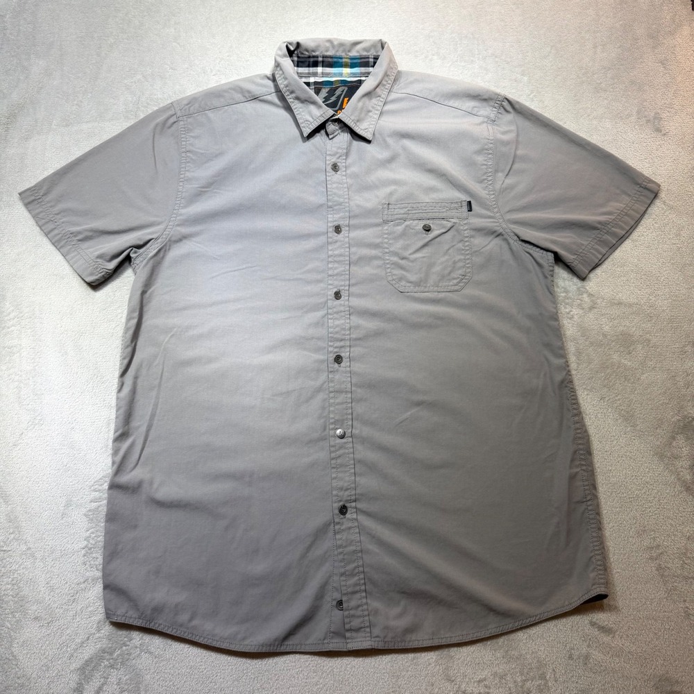 Amplify Mens Short Sleeve Button Down Shirt Gray Utility Gorpcore Large‎